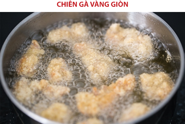 Chiên vàng giòn các mặt miếng gà